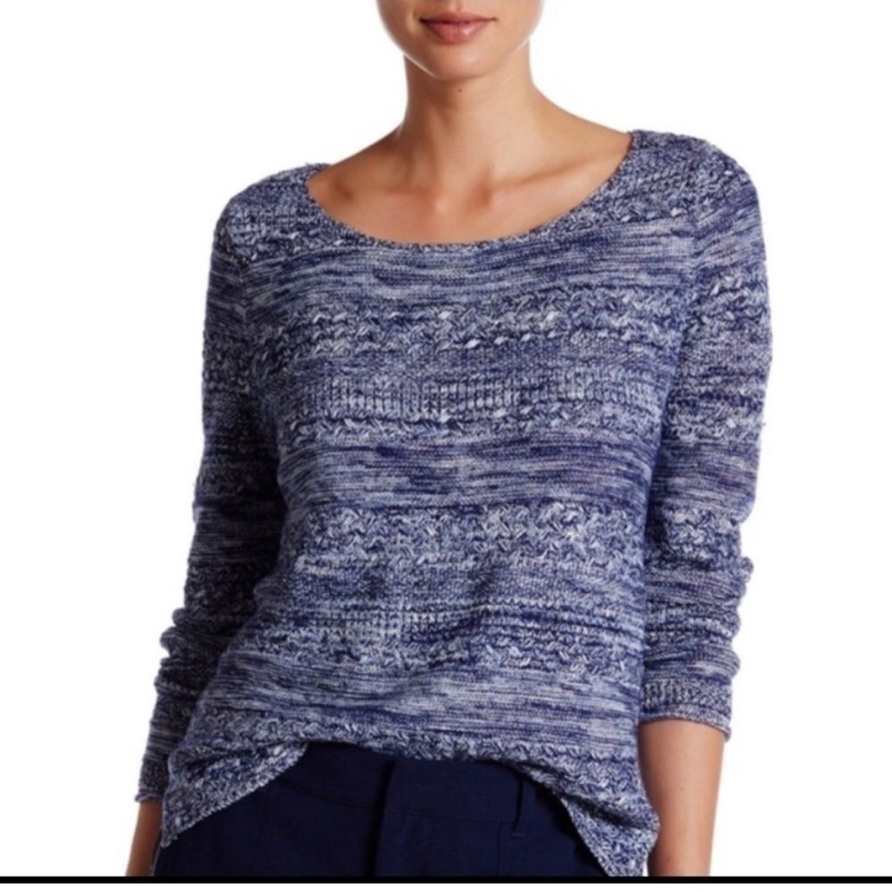 Joie Feria Textured Linen Blend Scoop Neck Sweater Blue Sz L